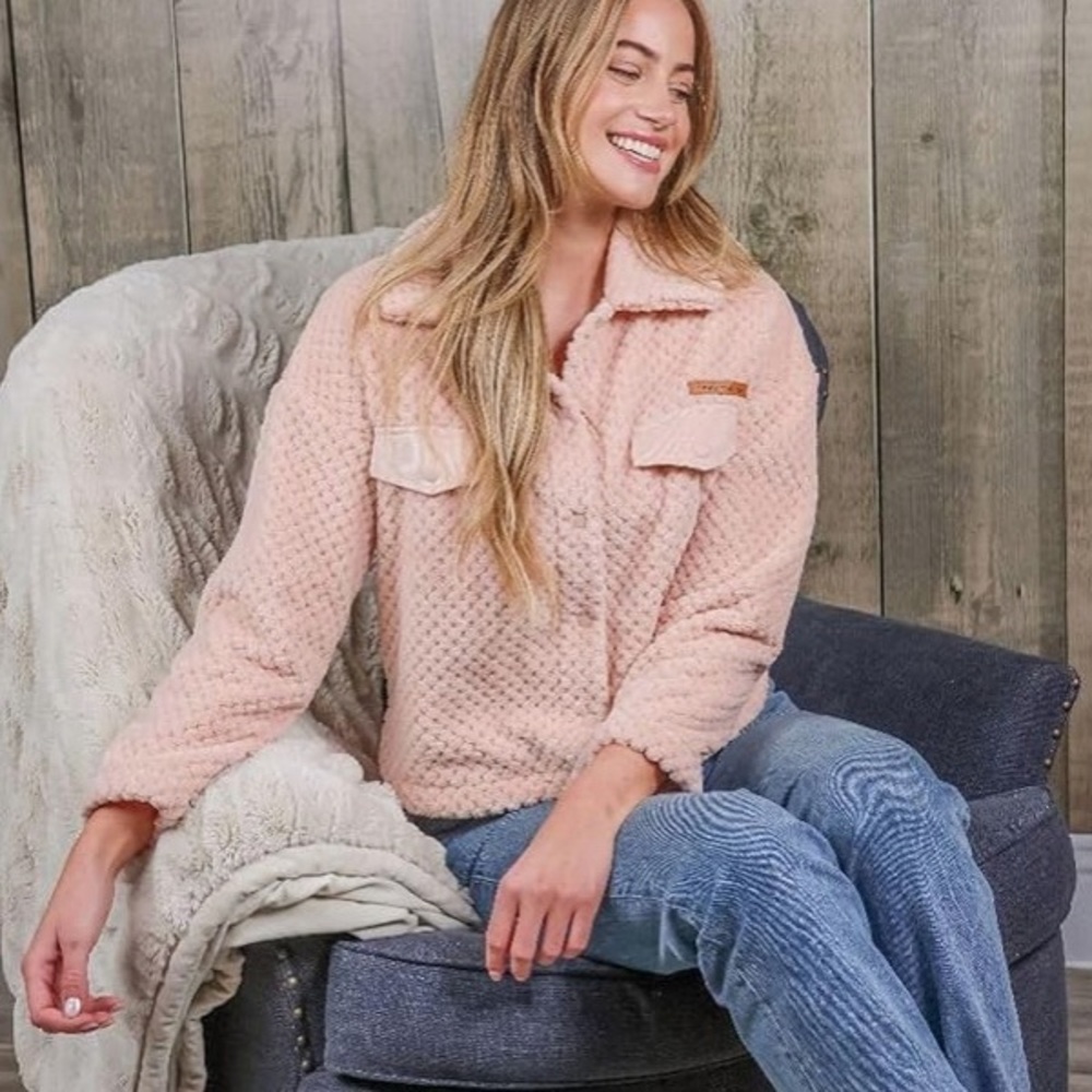L New Simply Southern Pink Comfy Collared Jacket